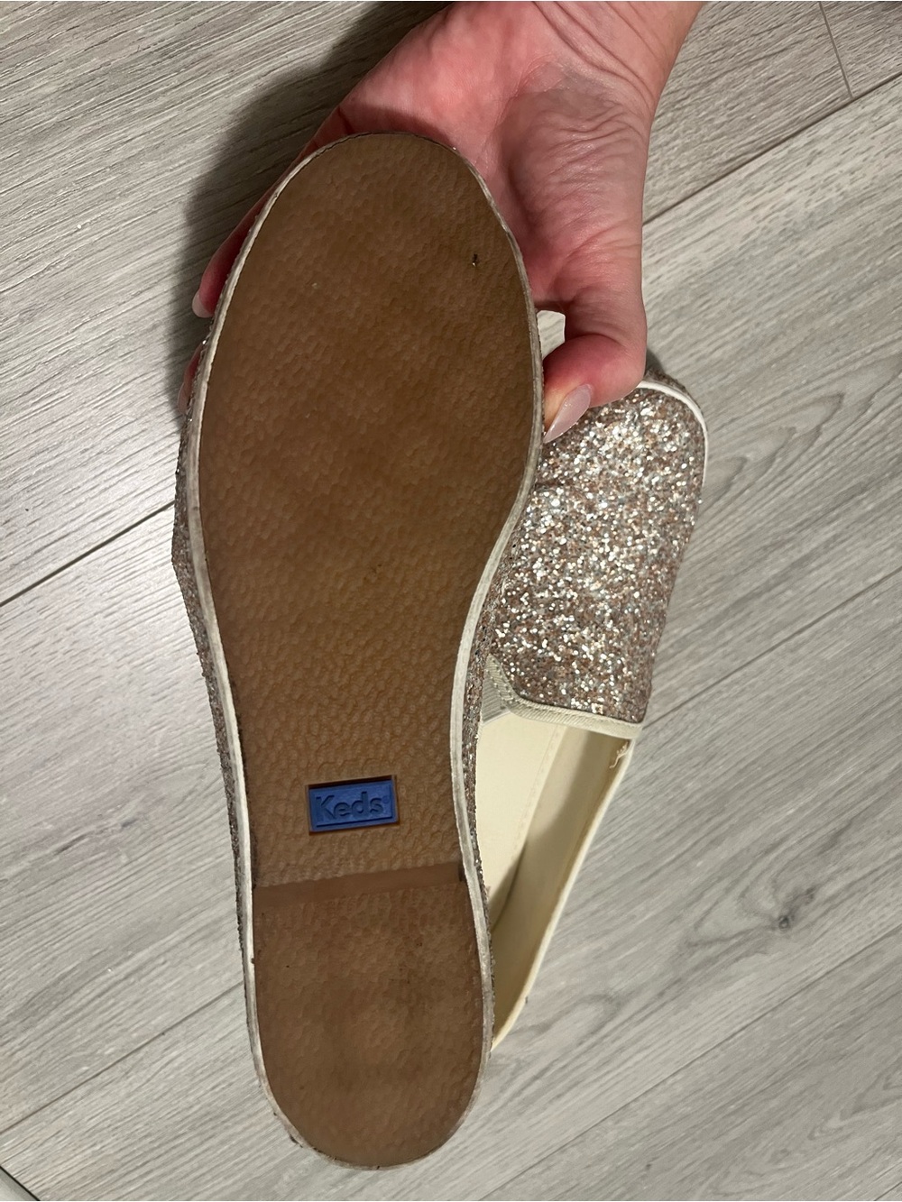 Kate Spade x Keds Double Decker Rose Gold Glitter Slip On Sneakers (Size 7) - Picture 4 of 5